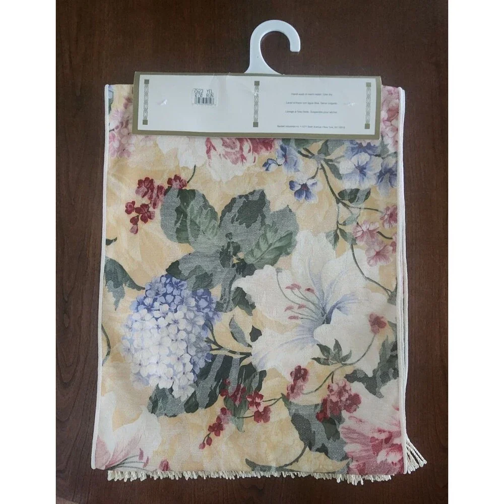 Bardwil Linens Floral Jacquard Yellow Fringe 14